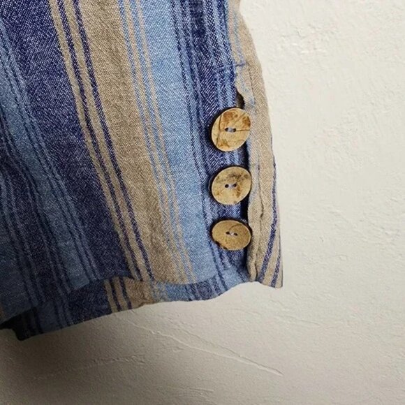 NWOT Dash Blue Stripes Linen Blend Wide Leg Pants W/Pockets Size Medium - Picture 2 of 7